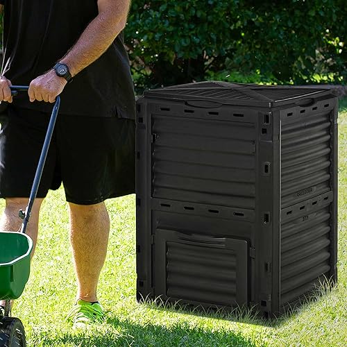 Miniatura 9 de Outsunny Contenedor de compostaje de jardín de 80 galones para exteriores, gran capacidad, compostador de creación rápida, caja de aireación de