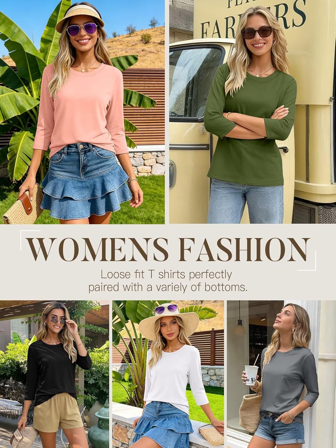 Bliwov 3 Pack 3/4 Sleeve Tops for Women Crewneck Basics Casual Work Tees Spring Summer Trendy T Shirts 2026 Clothes Blouses - Image 6