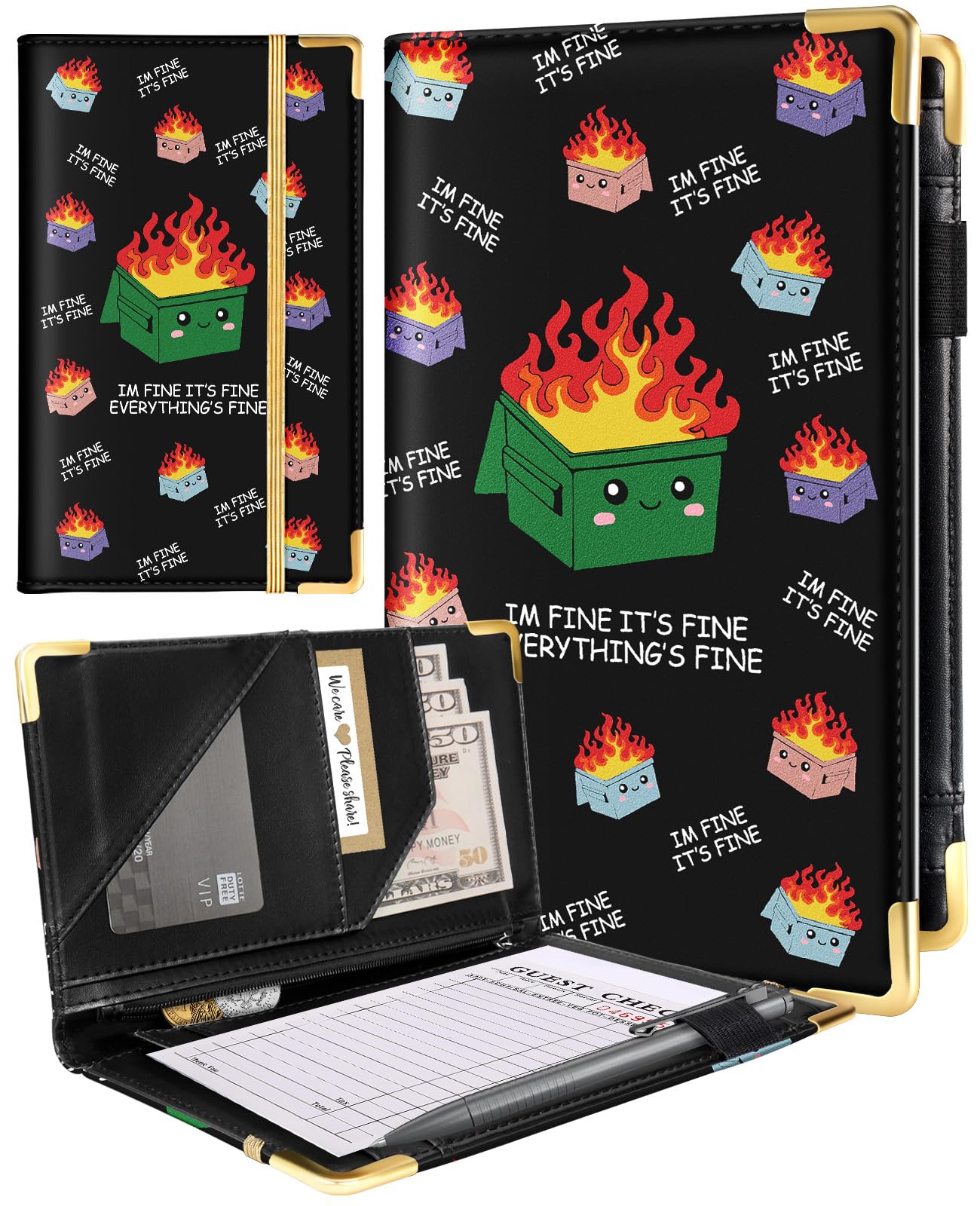 Slohif Server Book for Waitress Cute Serving Books with Zipper Pocket Accessories Leather Server Check Book Restaurant Waiter Server Booklet Ticket