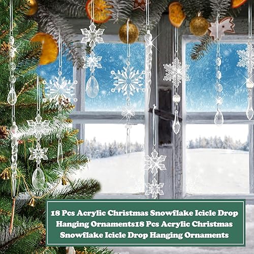 Miniatura 4 de 18 adornos de cristal para decoración de árbol de Navidad, copos de nieve colgantes de Navidad, adornos de cristal de carámbano acrílico para árbol