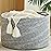 KAKAMAY Large Blanket Basket (20x13),Woven Baskets for storage Baby Laundry Hamper, Cotton Rope Blanket Basket for Living Room, Laundry, Nursery, Pillows, Grey with Blue & Brown Dotted
