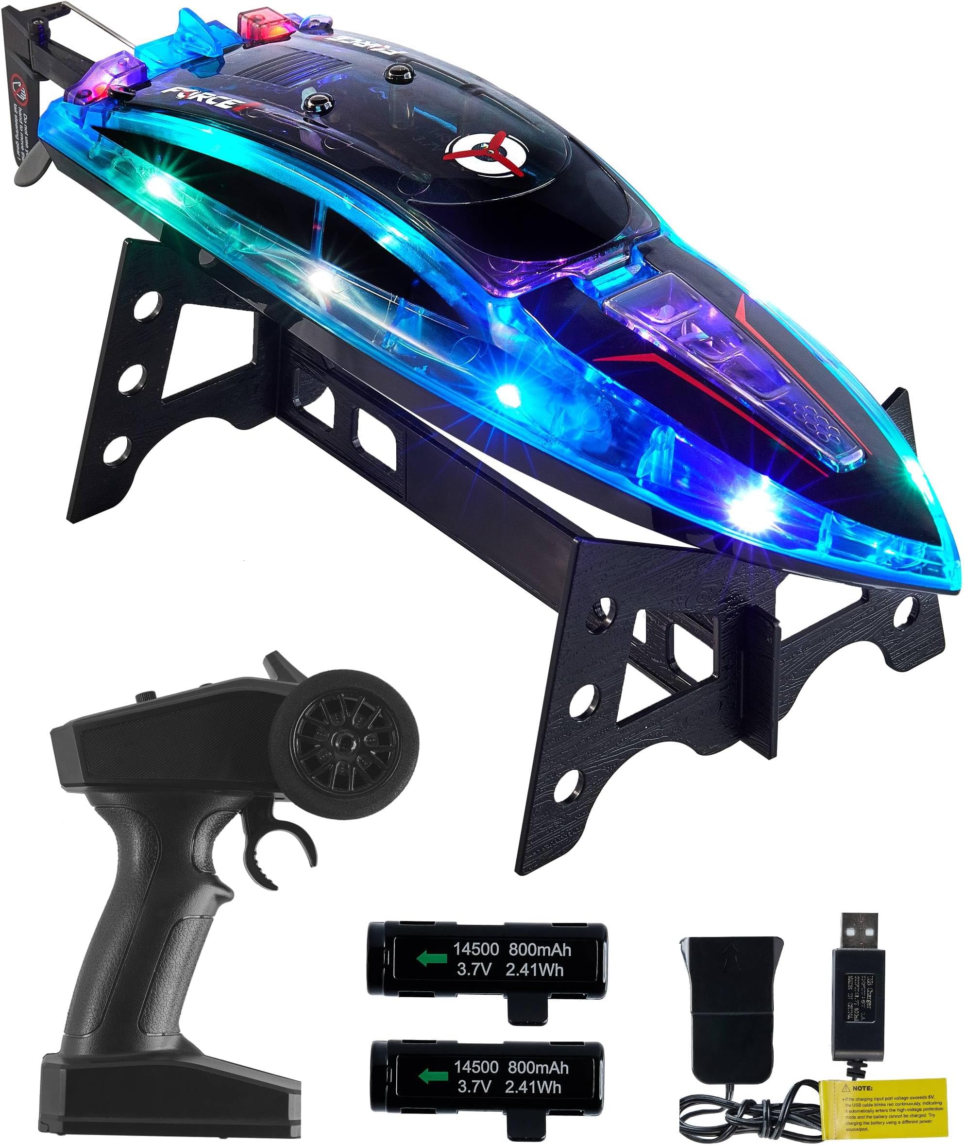 Force1 Velocity Pro LED RC Boat- Remote Control Boats for Adults and Kids, Underwater Speed Racing Mini RC Toy for Pools and Lakes, LEDs, 2.4GHZ Transmitter, Rechargeable Batteries, Low Battery Alert