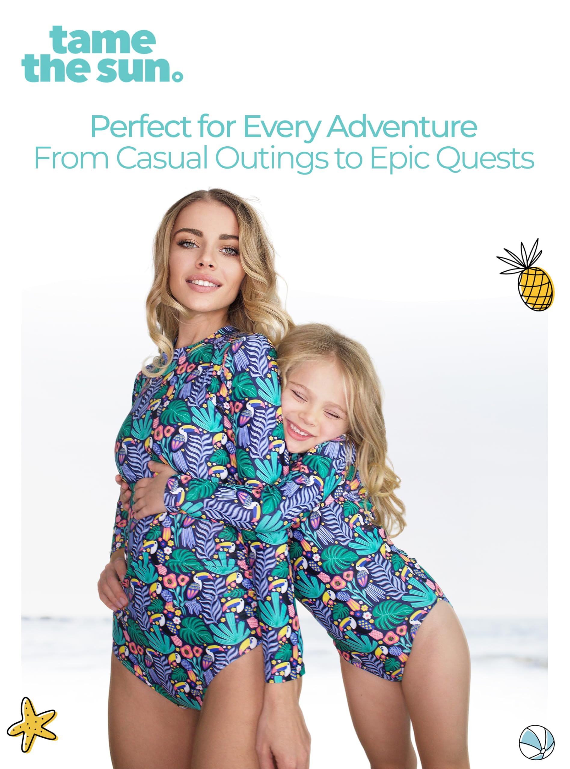 Tame the Sun Traje de baño de manga larga para niñas, traje de baño de una pieza con protección contra erupciones y cremallera UPF 50+