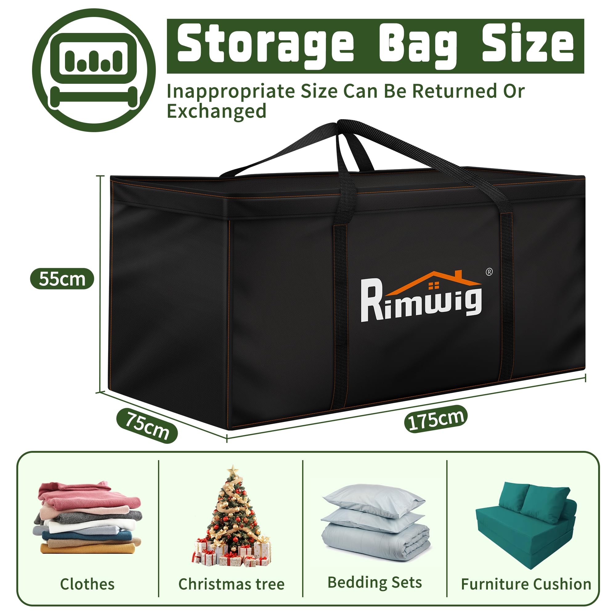 Borsa portaoggetti per mobili da giardino, impermeabile, anti-UV, resistente, in tessuto Oxford 420D, con manico (175 x 75 x 55 cm)