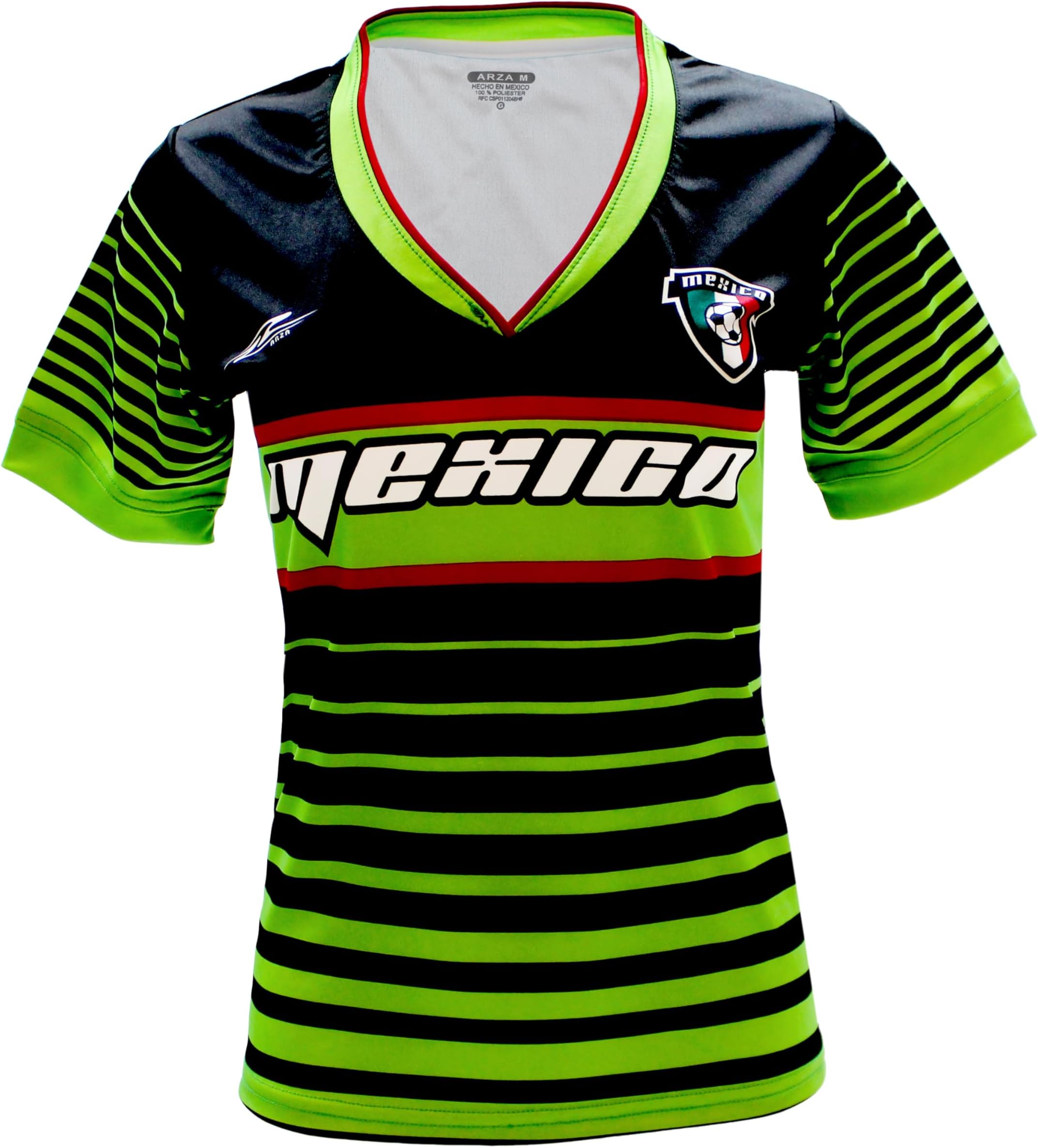 ARZA Sports Women’s Mexico‑Inspired Fan Jersey – Slim Fit Short Sleeve V‑Neck Shirt in Green/White