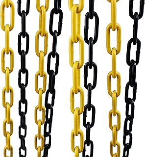 Azatemgo Cadena de cierre de metal – dos colores negro y amarillo – Cadena de advertencia de 5 metros de cierre de 4 mm – 2 mosquetones – Resistente – Acceso a garaje – Cierre de aparcamiento