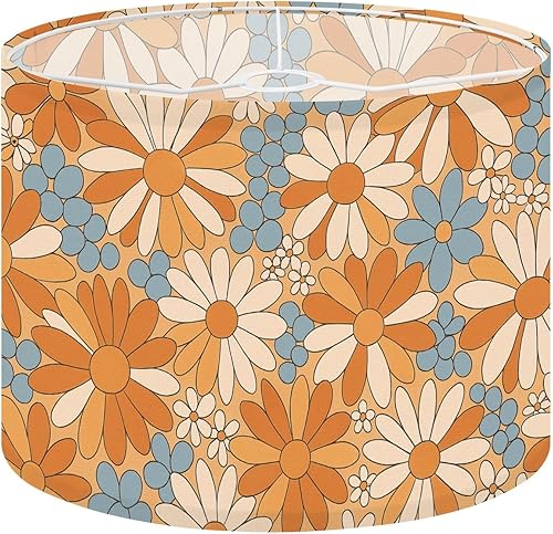 Lamp Shade Retro 70s 60s Floral Hippie Summer Groovy seamless Boho Summer Drum Lamp Shades for Table Lamps Floor Lamps Pendant Light 8.9"x11"