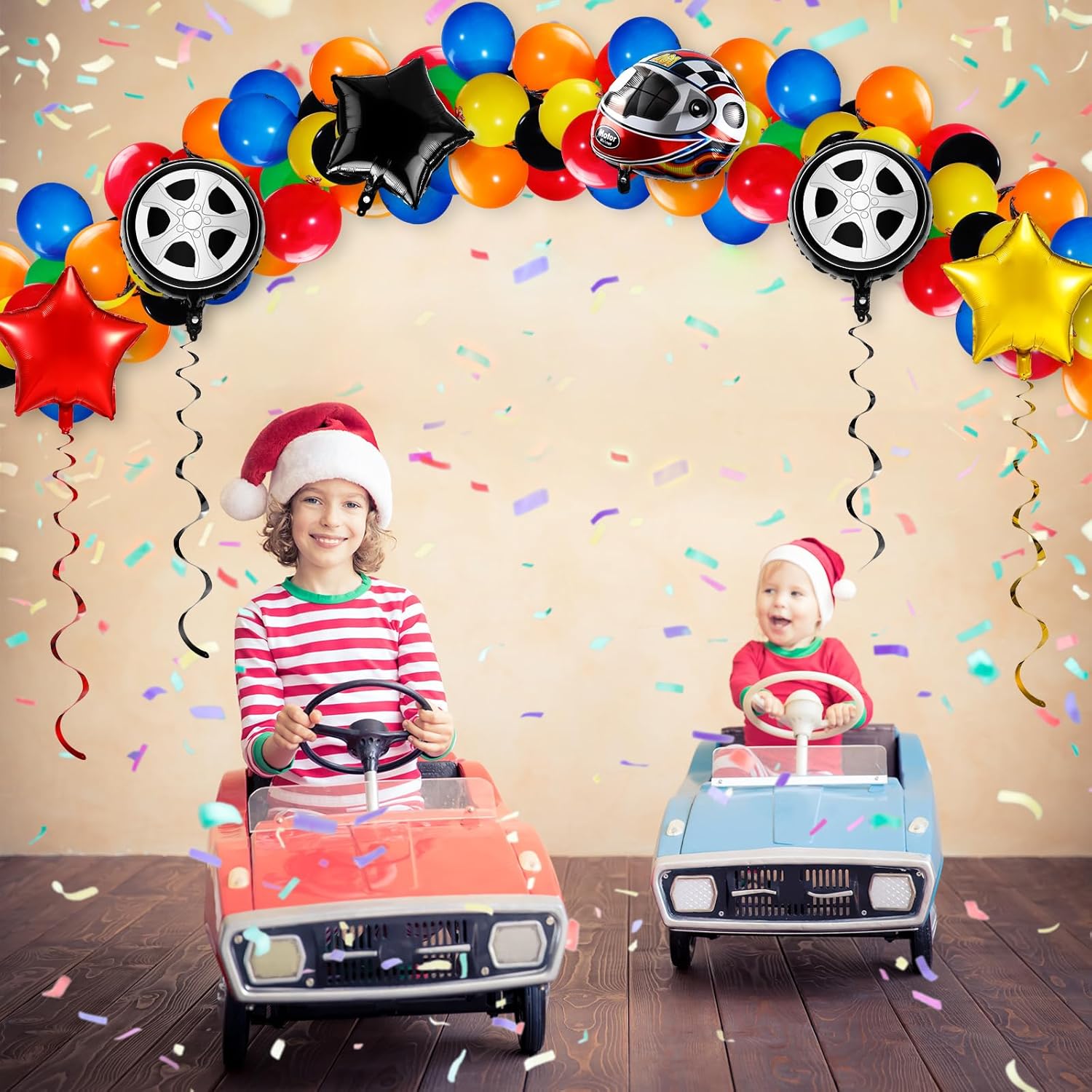 48 Pcs Dirt Bike Balloons Party Decorations Motocross Race Car Theme Checkered Flag Helmet Wheel Tire Foil Balloon Birthday Party Decor for Girl Boy Dirt Bike Sports Racing Party Supplies - Image 5