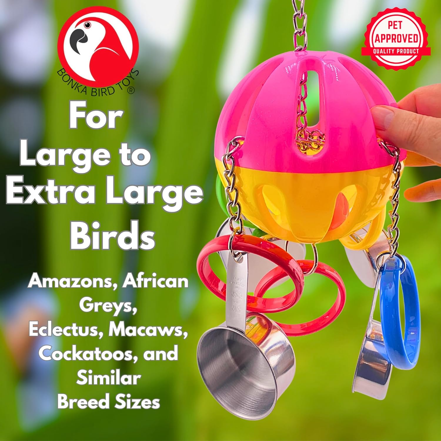 Bonka Bird Toys 2092 Huge Tuff Pot 20" Tall Heavy-Duty Plastic and Metal Enrichment Toy for Large to Extra-Large Birds Macaws Cockatoos Congo African Greys