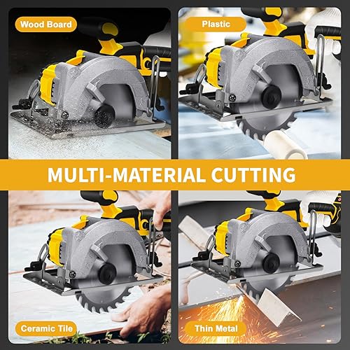 Miniatura 7 de Sierra circular inalámbrica de 5.5 pulgadas para batería Dewalt de 20V, sierra de madera eléctrica con motor sin escobillas, bisel de corte de 0-45,