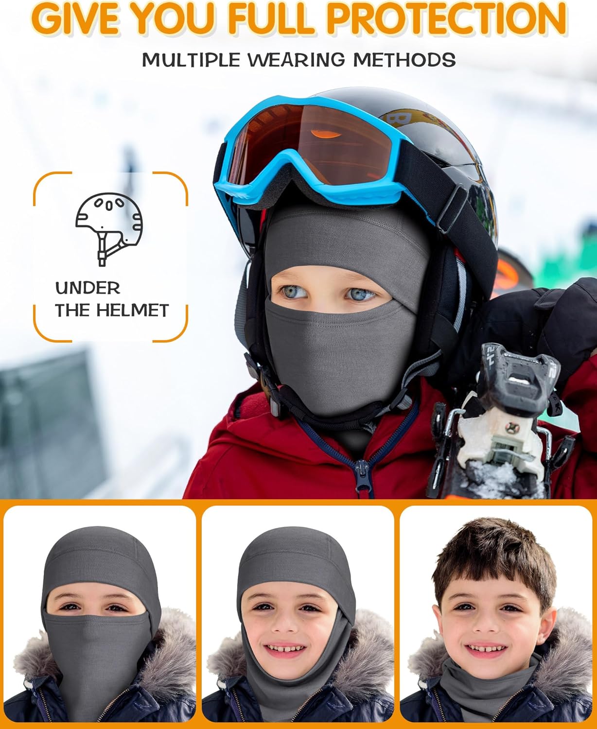 Kids Balaclava Ski Mask, Modal Wool Blend Soft Face Mask for Boys & Girls, Windproof Full Face Cover for Cold Weather - Image 4