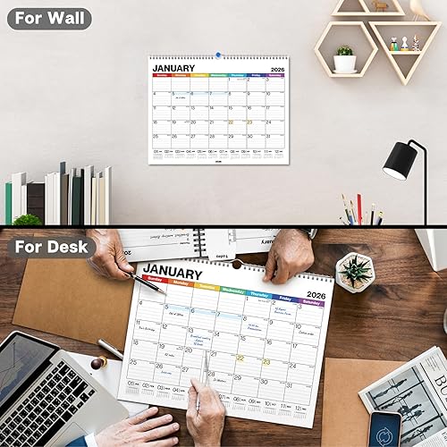 Miniatura 8 de Dunwell - Calendario de pared 12 x 15 pulgadas 2026 (colorido), para usar de enero a diciembre 2026, calendario mensual grande rayado de 12 x 15