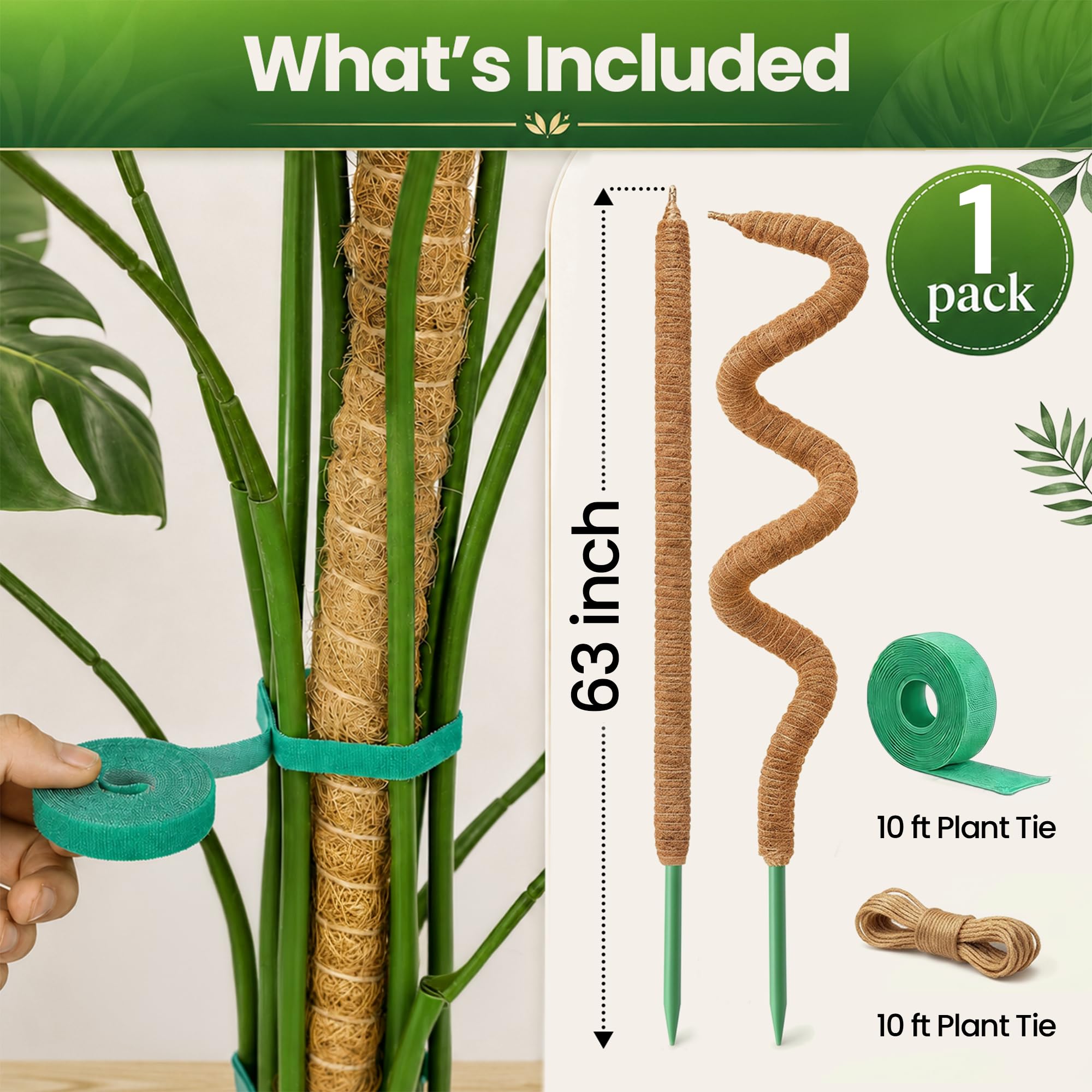 K-Brands Moosstange – 160 cm biegbare Monstera-Pflanzenstütze – Moosstangen für Kletterpflanzen Monstera – Pflanzenstab-Unterstützung – Pflanzstäbe-Set für Zimmerpflanzen