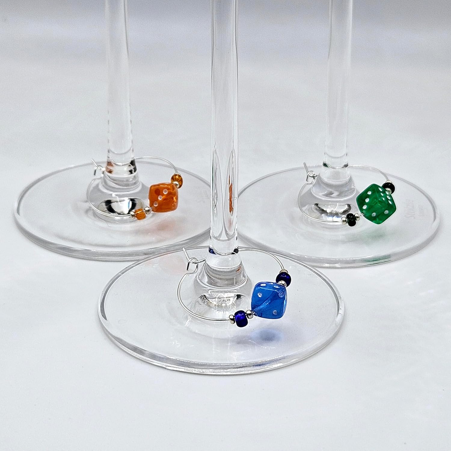 Dice Wine Charms with Pouch - 1 Dozen Wine Charms in Assorted Colors for Bunco or Casino Night - Bunco Food Ideas