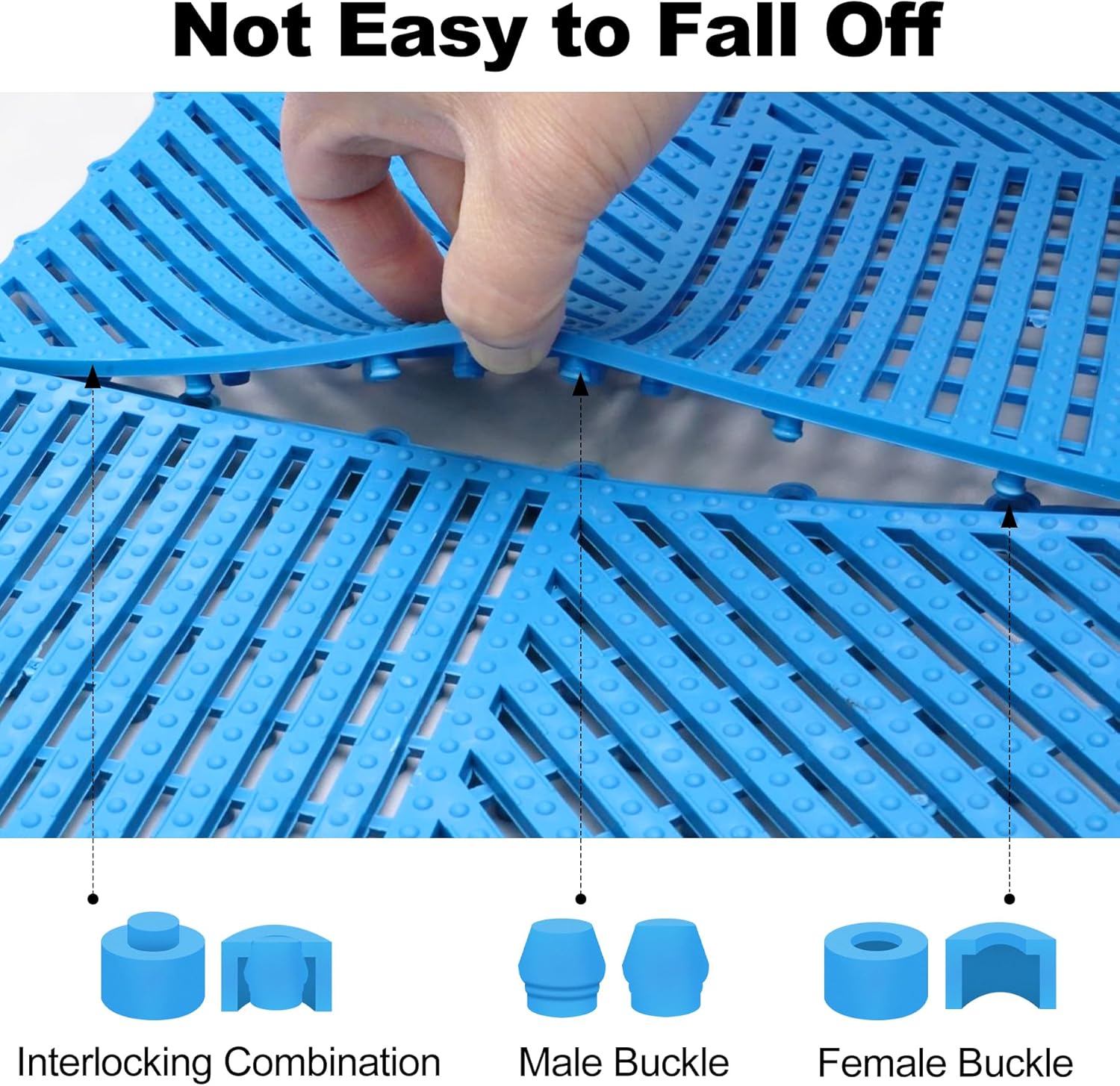 ToLanbbt Modular Interlocking Cushion 12P 11.8" x 11.8" Interlocking Rubber Floor Drain Holes Non-Slip Splicing Drainage Mats for Deck, Shower, Kitchen, Drain Pool, Sauna Bath (Blue, 1 Rows Dots)