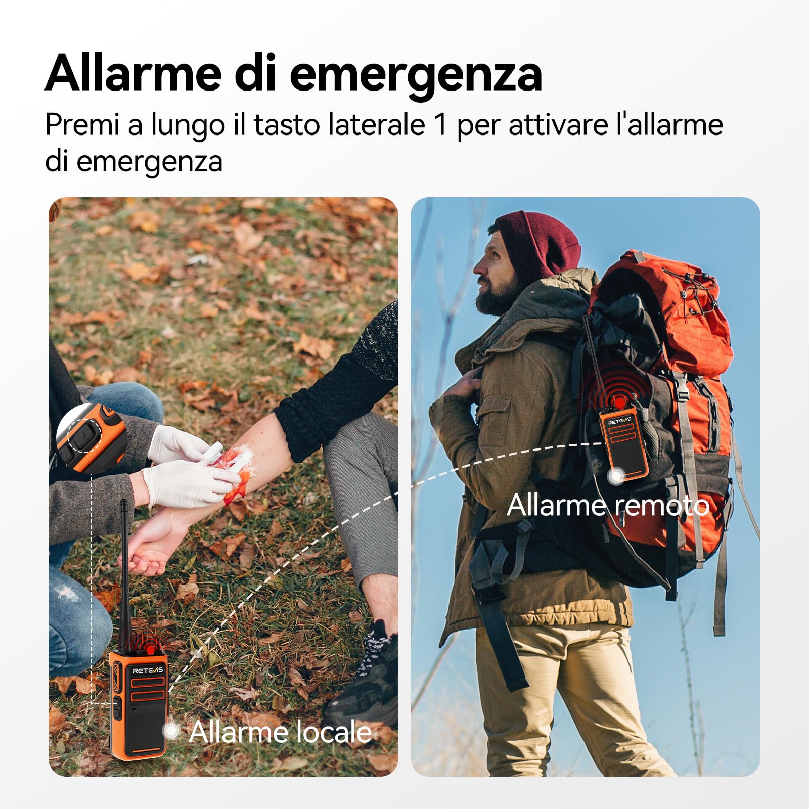 Retevis C66 Walkie Talkie Professionale, Ricetrasmittente Ricaricabile | Ricarica Rapida 100 Minuti, CTCSS/DCS, per Viaggi All'aperto, Arancione, 2 Pezzi