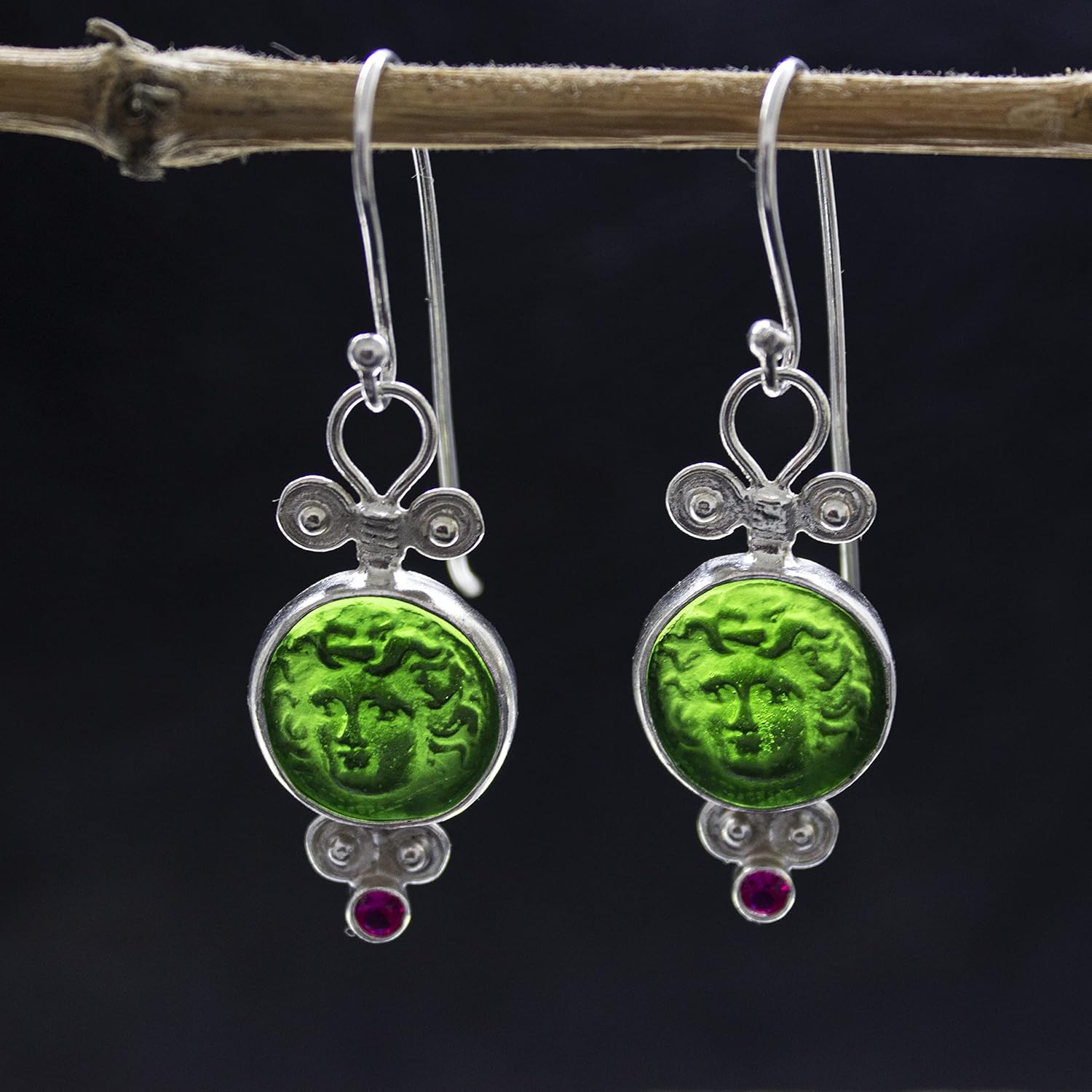 Ancient Greek Medusa Intaglio Glass Earrings | 925 Sterling Silver | Roman Art Medusa Carving Glass | Gift for Mom Earrings by Pellada
