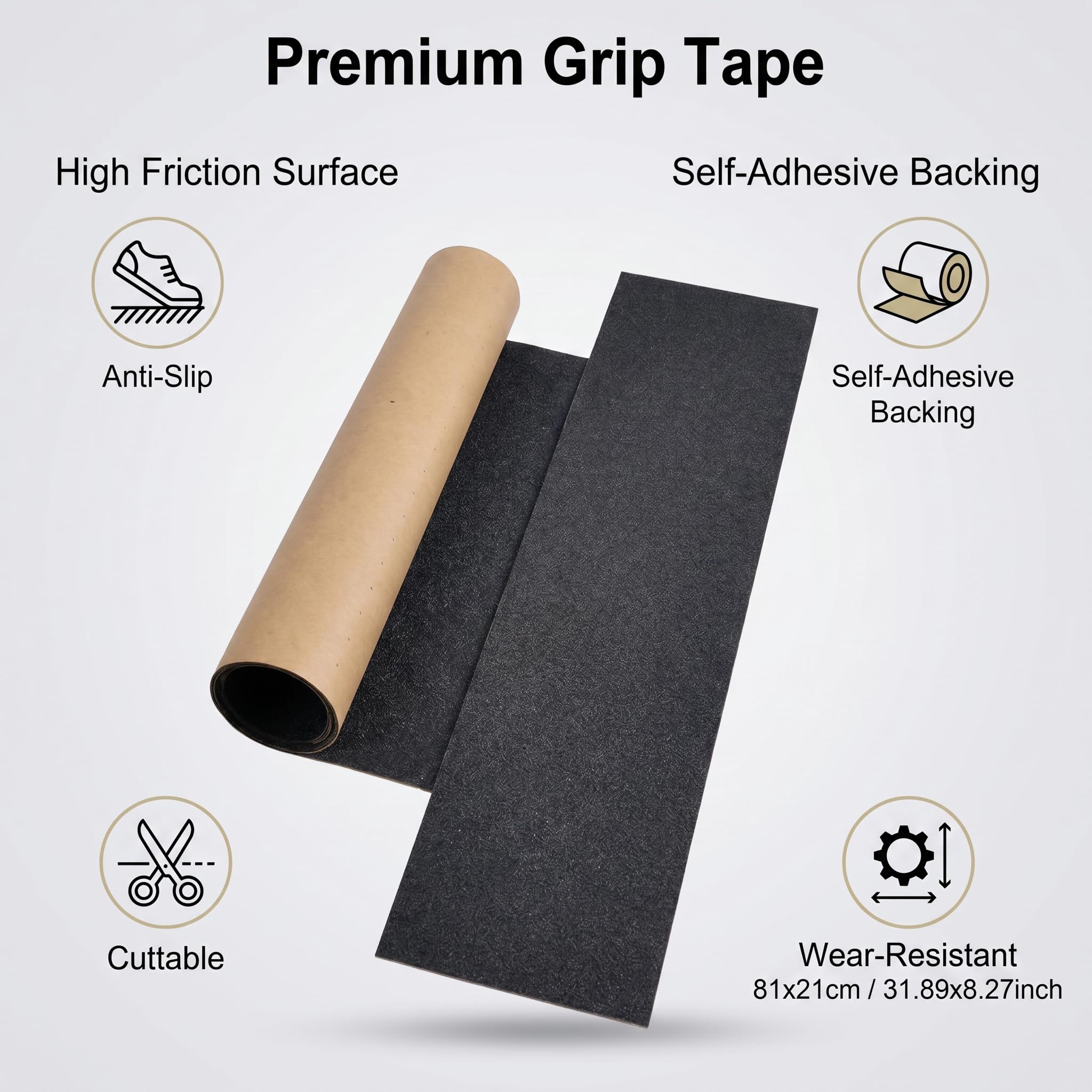 2 Pièces Skateboard Grip Tape Sheet Ruban De Skateboard Professionnel Papier De Verre Pour Skateboard Ruban De Skate Noir Pour Scooter, Marches, Fauteuil Roulant, Escaliers(81 x 21cm)