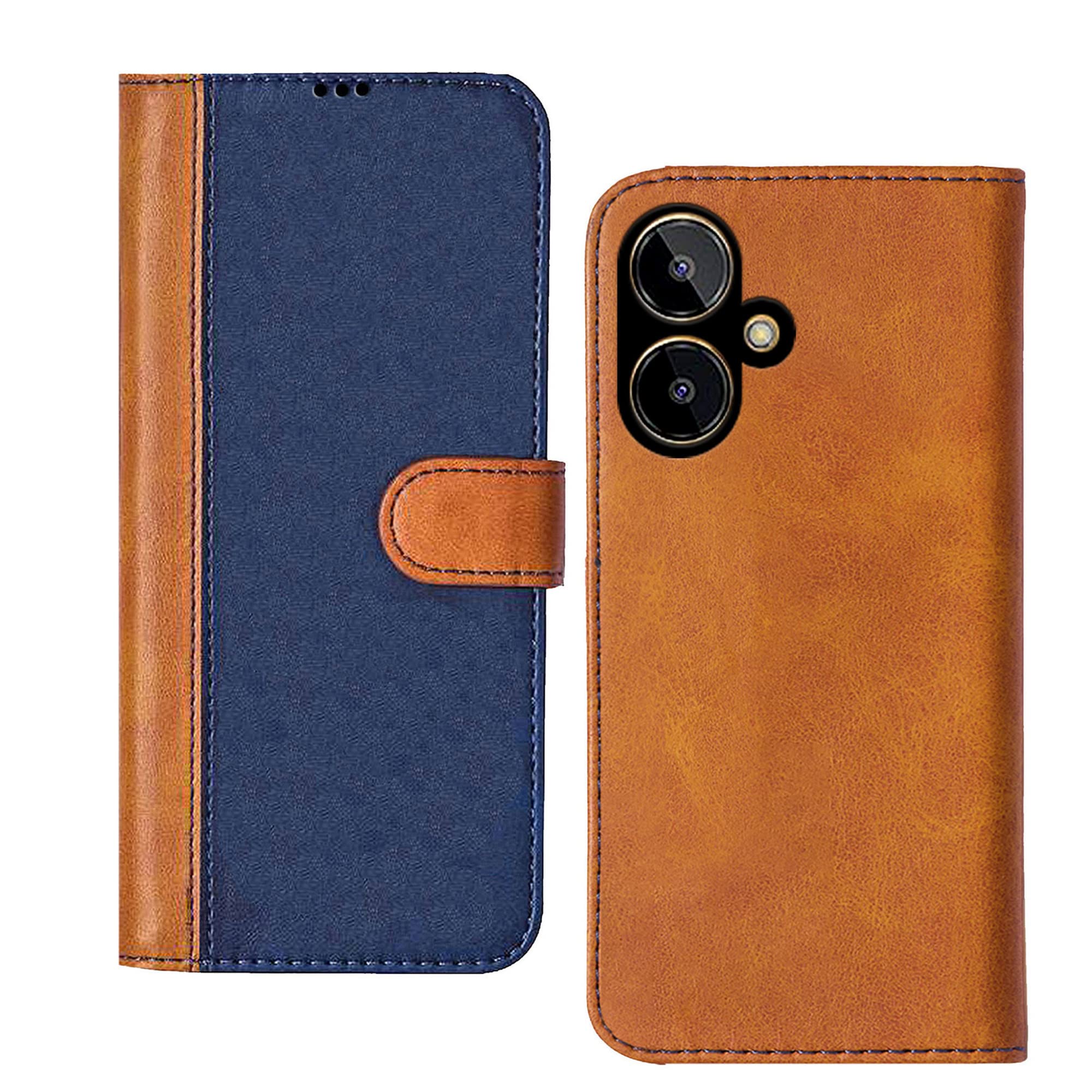 Knotyy Faux Leather Flip Cover Case Back Cover for Lava Blaze 2 Foldable Stand | Cards Pockets Inside | Shockproof 360 Degree Protect | Magnetic Clutch Flip Cover (Blue and Brown) (B0C3QPVV6B) Amazon Price History, Amazon Price Tracker