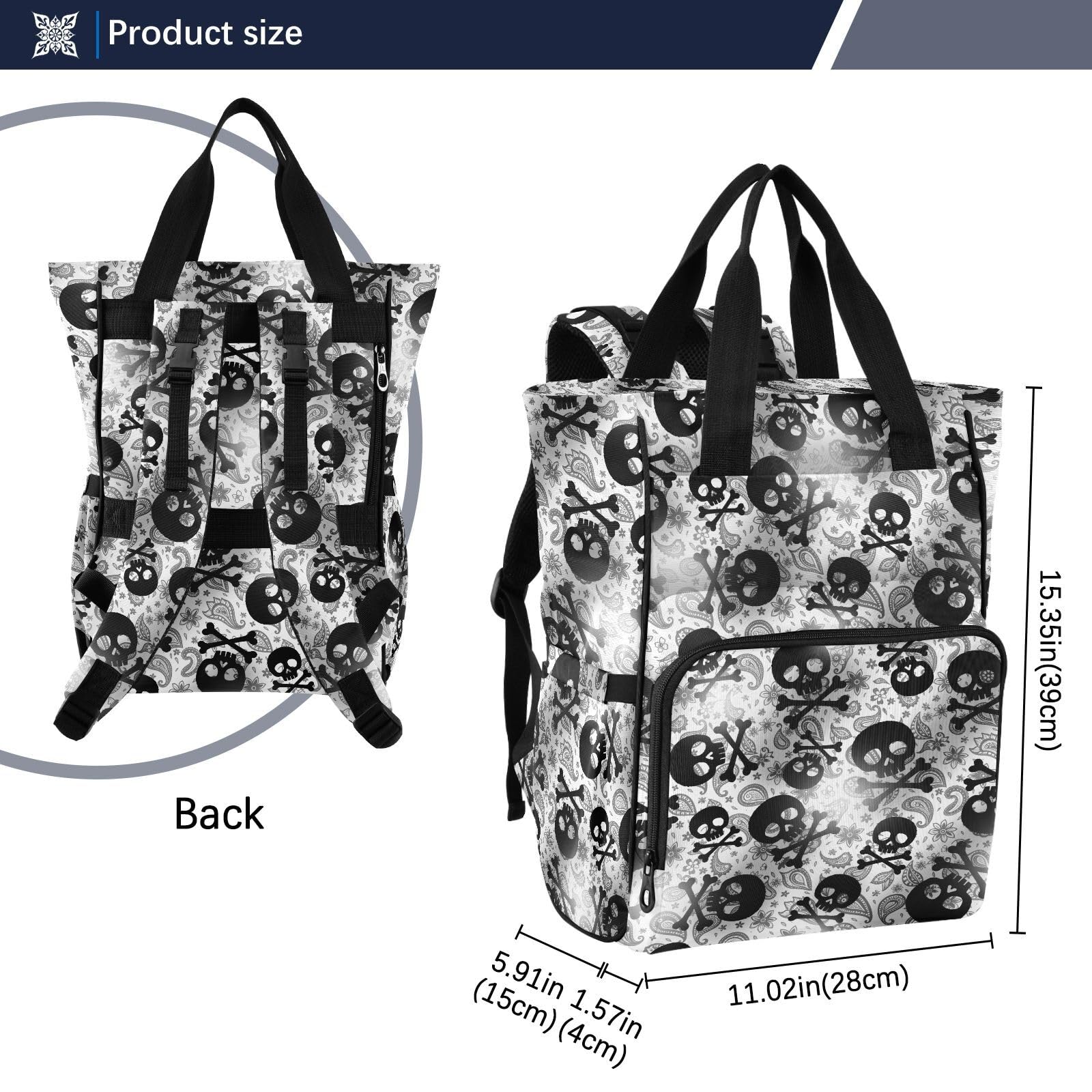MNSRUU Bolsa de pañales con calaveras, mochila de viaje, bolsa de pañales para bebé, gran capacidad, bolsas cambiadoras
