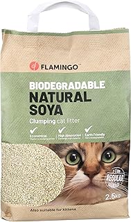 Flamingo Klumpstreu aus Soja - Feine Körnung, 2,5 kg für 6 Wochen, Biologisch Abbaubar, Staubarm und Geruchsbindend, Ideal für Maine Coon, Britisch Kurzhaar, Ragdoll, Norwegische Waldkatze usw. product image