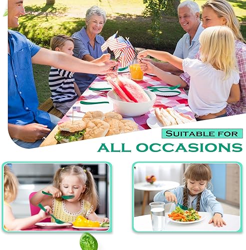 Miniatura 52 de Roshtia 100 tenedores de plástico de colores pesados, desechables, de 7.3 pulgadas, utensilios de plástico resistentes para fiestas temáticas