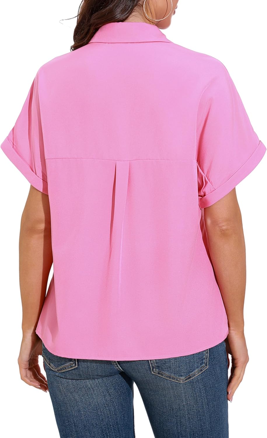 GUANYY Womens Short Sleeve Button Down Shirt Casual Collared Dress Shirt Lightweight Work Top Blouse - Image 3