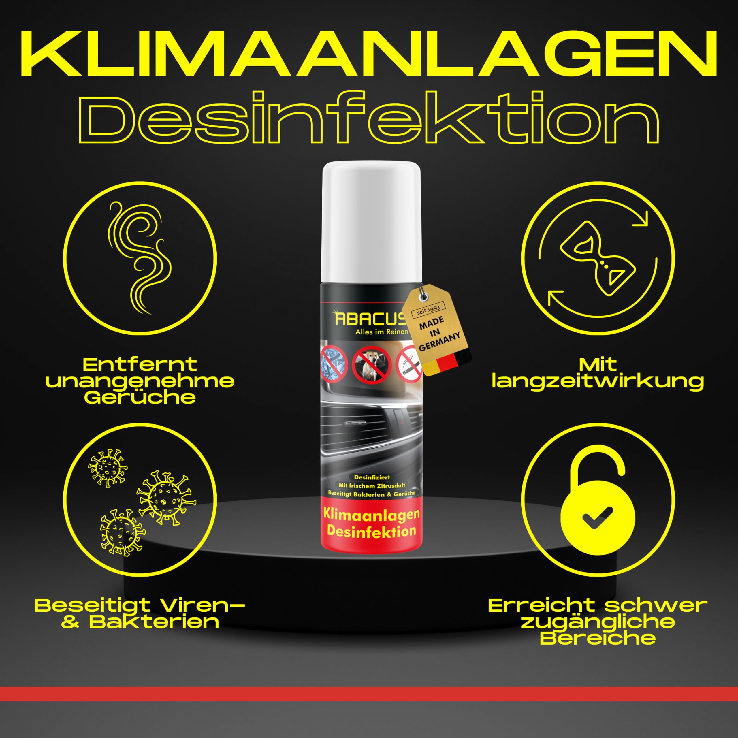 ABACUS® Klimaanlagen Desinfektion, Klimaanlagenreiniger Auto, Klimaanlagen-Desinfektion Auto, Klimadesinfektion, Desinfektion und Reinigung für Klimaanlagen, Klimaanlagen Desinfektion 2x 200ml (7301)