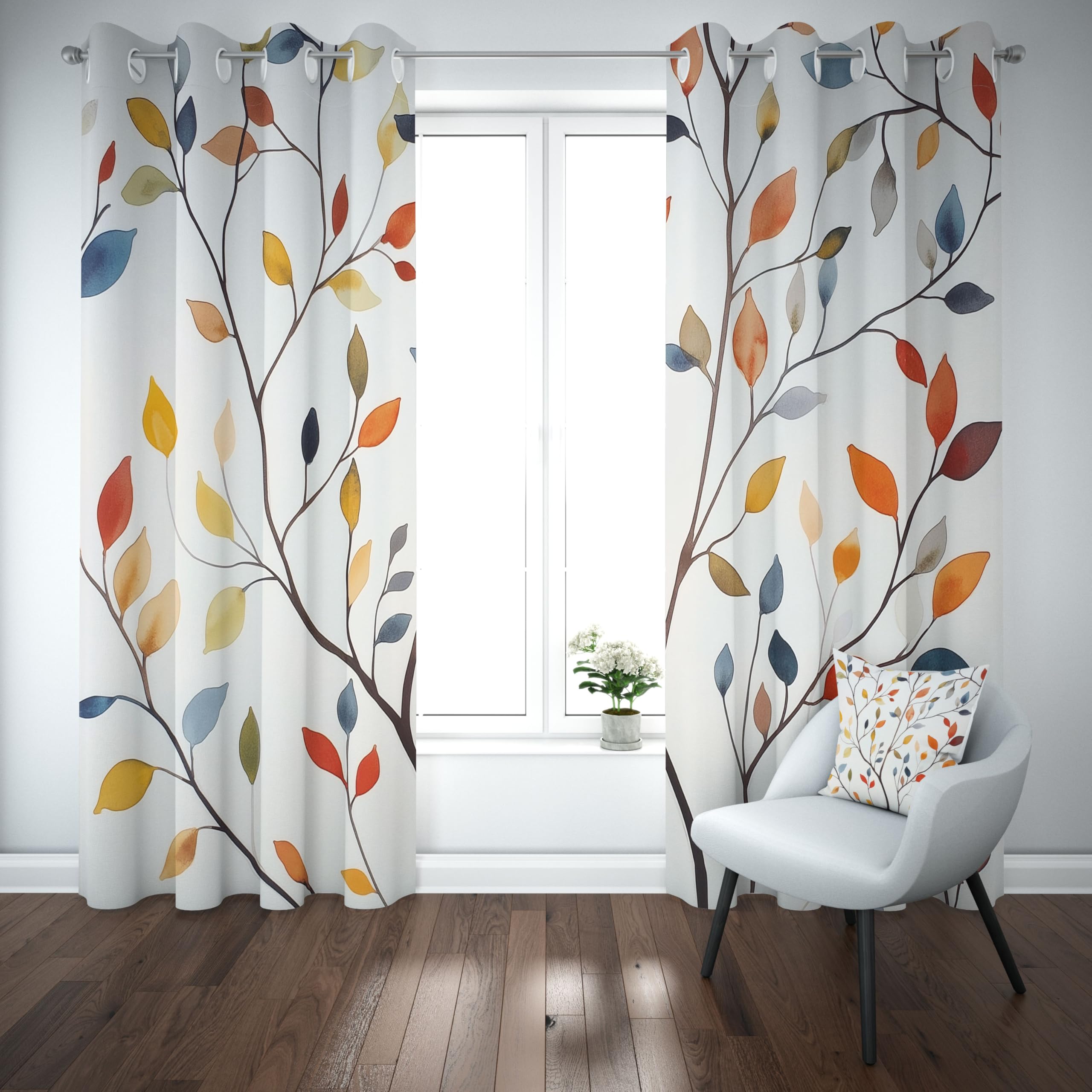 Motif Feuilles Rideau Chambre Adulte 140x245cm, Colorés Botanique Rideau Occultant Thermiques Anti Froid, Moderne Arbre Voilages Intérieurs A Oeillets, Curtains Salon