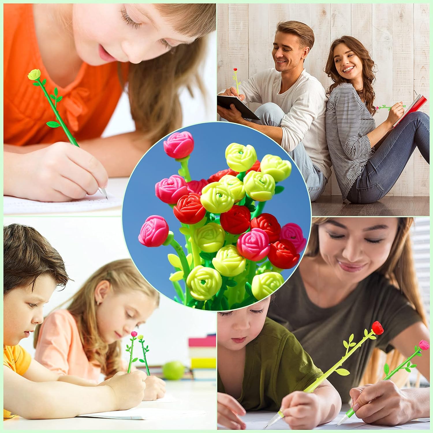 Outus Flower Pens Rose Shaped Ballpoint Pen Creative Liquid Black 0.5mm Gel Ink Rollerball Pen for Kids Girls Women, Home Office School Decoration Supplies(30 Pieces)