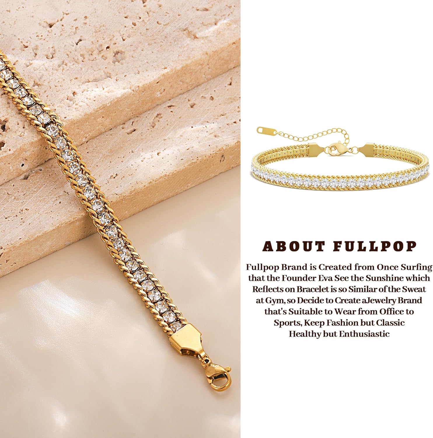 Fullpop Dainty Tennis Bracelets for Women Trendy Set, 14K Gold/Silver Plated Bracelets for Women Tennis Bracelet Gold Diamond Bracelets Anthropologie Jewelry Christmas Valentine's Day Gifts for Women - Image 5