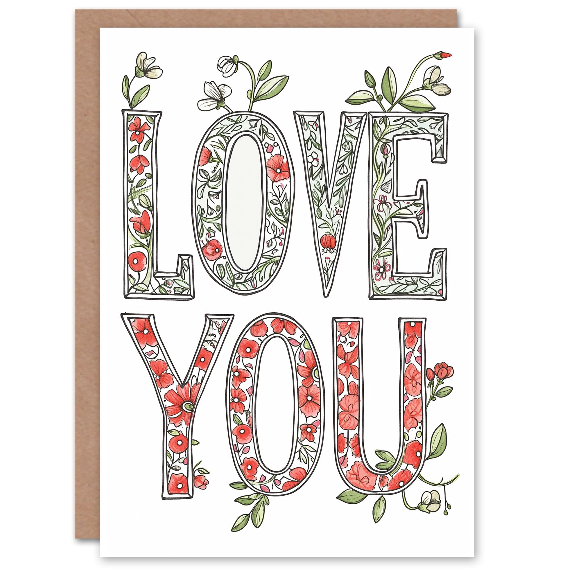 Artery8 Love You Anniversary Card Floral Typography White