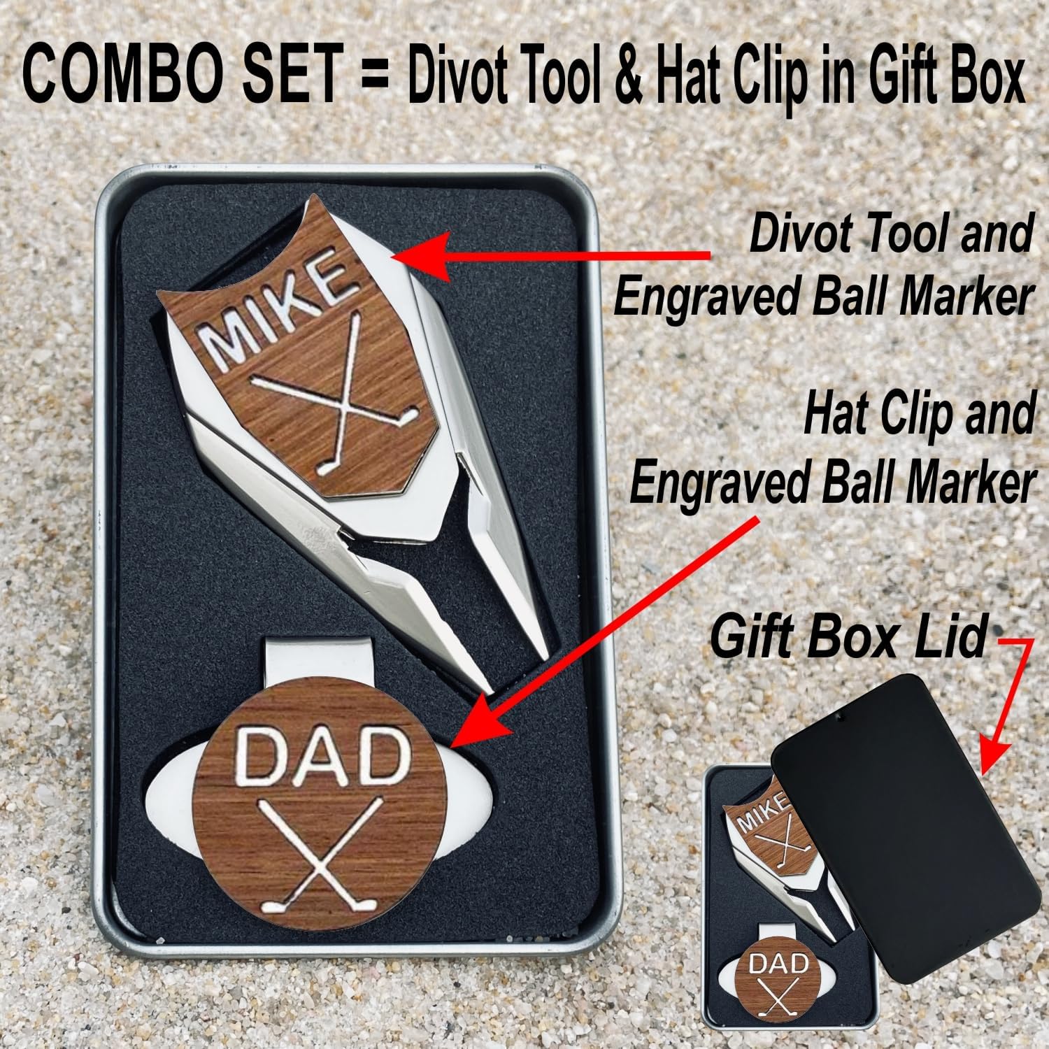 Golf Ball Marker Divot Repair Tool Personalized Custom Engraved Gift REAL Wood Markers | Golfer Accessories