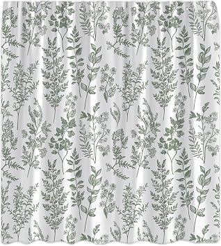 Green Leaves Shower Curtain Sage Green Vintage Retro Aesthetic Boho Botanical Floral Rural Eucalyptus Plant Natural Bathroom Curtains Decor with Hooks