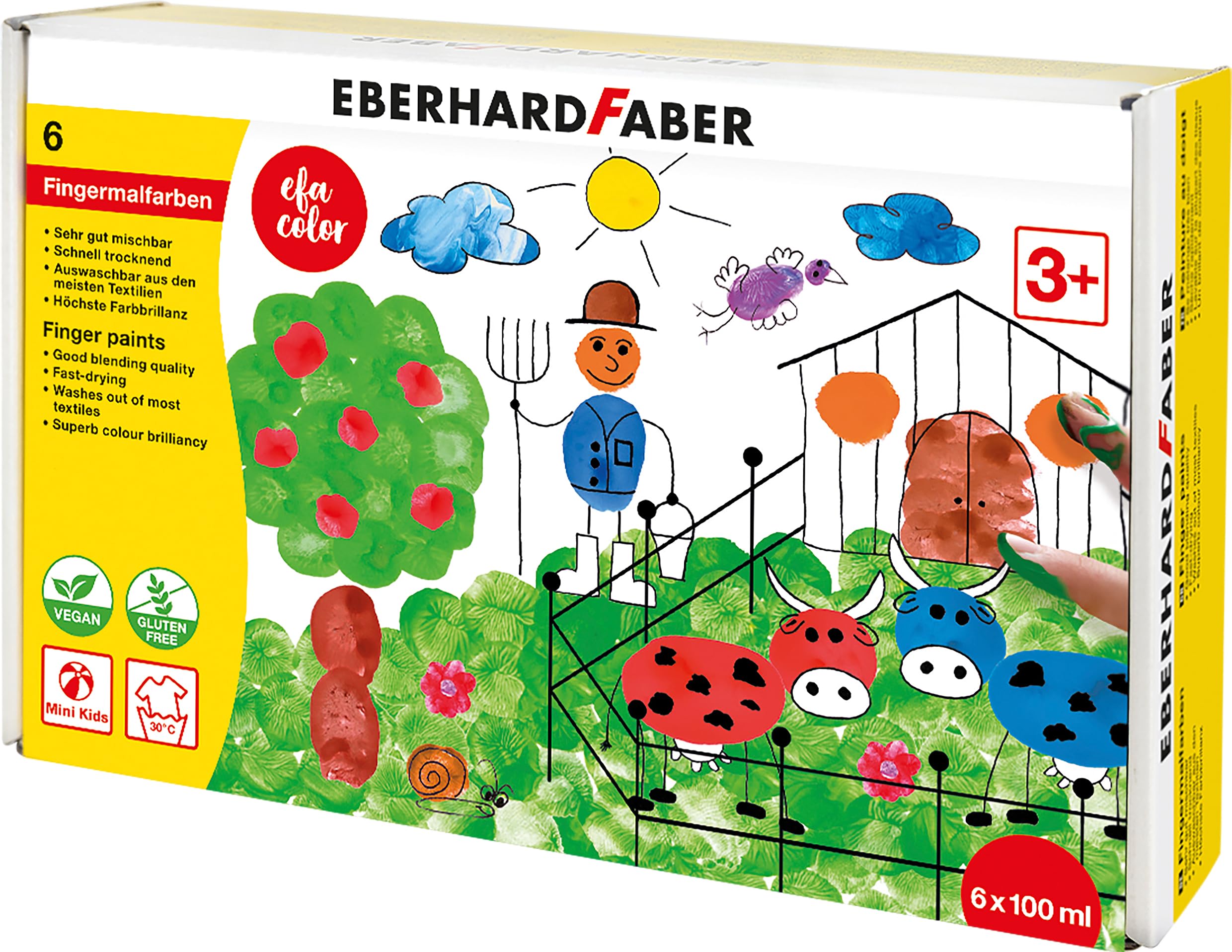 Eberhard Faber 578806 - Fingerfarben EFA Color, 6 Farben mit je 100 ml, Fingerfarben Kinder ungiftig