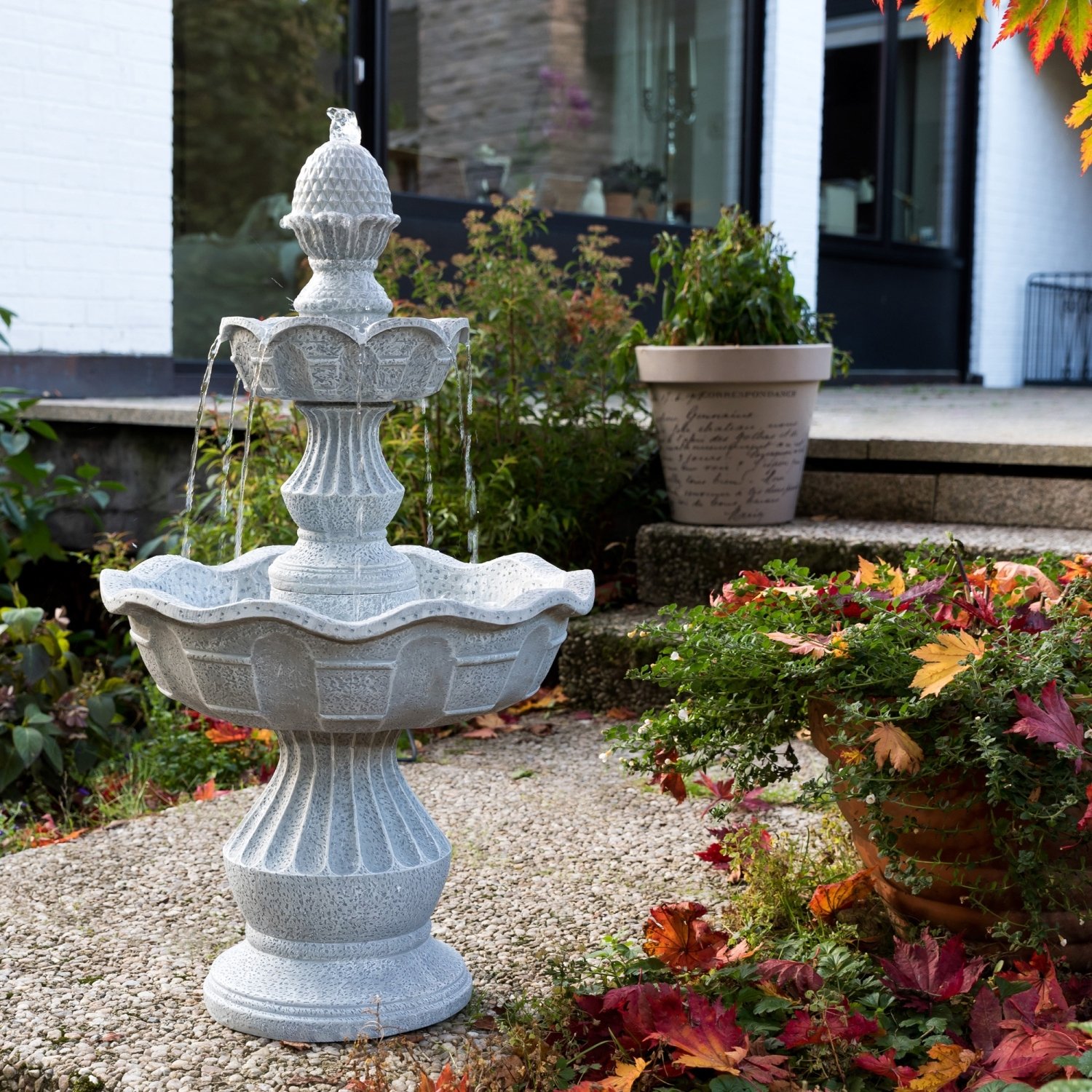 STILISTA Gartenbrunnen Modell Athene Steinoptik 50 x 48 x 85 cm Springbrunnen inkl. Pumpe