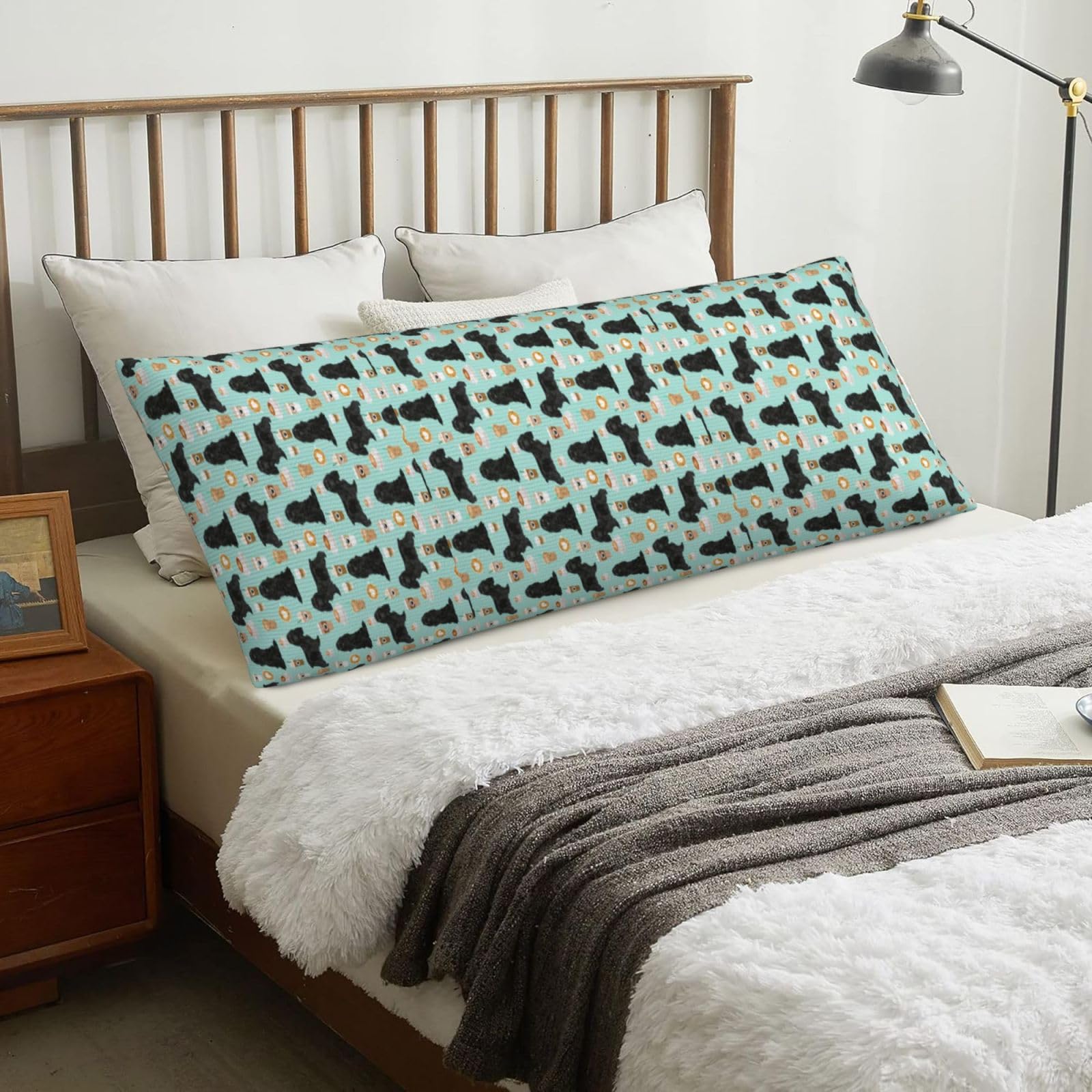Cocker Spaniel With Coffees Black Cocker Spaniel Dog, Body Pillow Cover with Zipper,Long Body Pillowcase 20 x 60 in