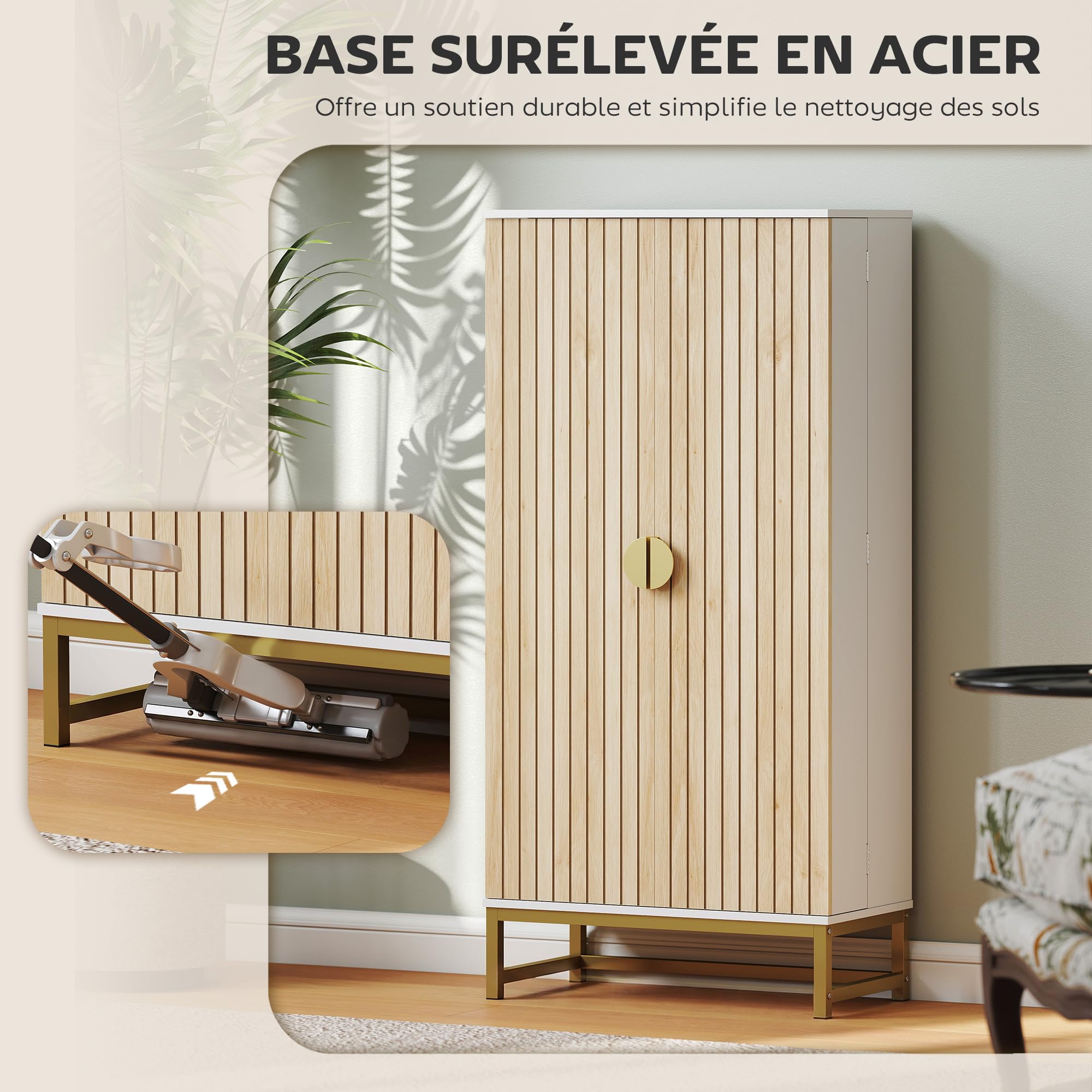 HOMCOM Buffet Cuisine Garde Manger 12 Étagères Portes 58x29x119,5cm Blanc | Meuble Cuisine Rangement, Vaisselier, Étagères Réglables, Double Porte à Lattes, pour Salle à Manger, Salon