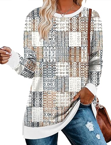 BETTE BOUTIK Women's Drop Long Sleeve Sweatshirts Casual Crewneck Tunic Tops Sweartshirts With Side Slits S-3XL