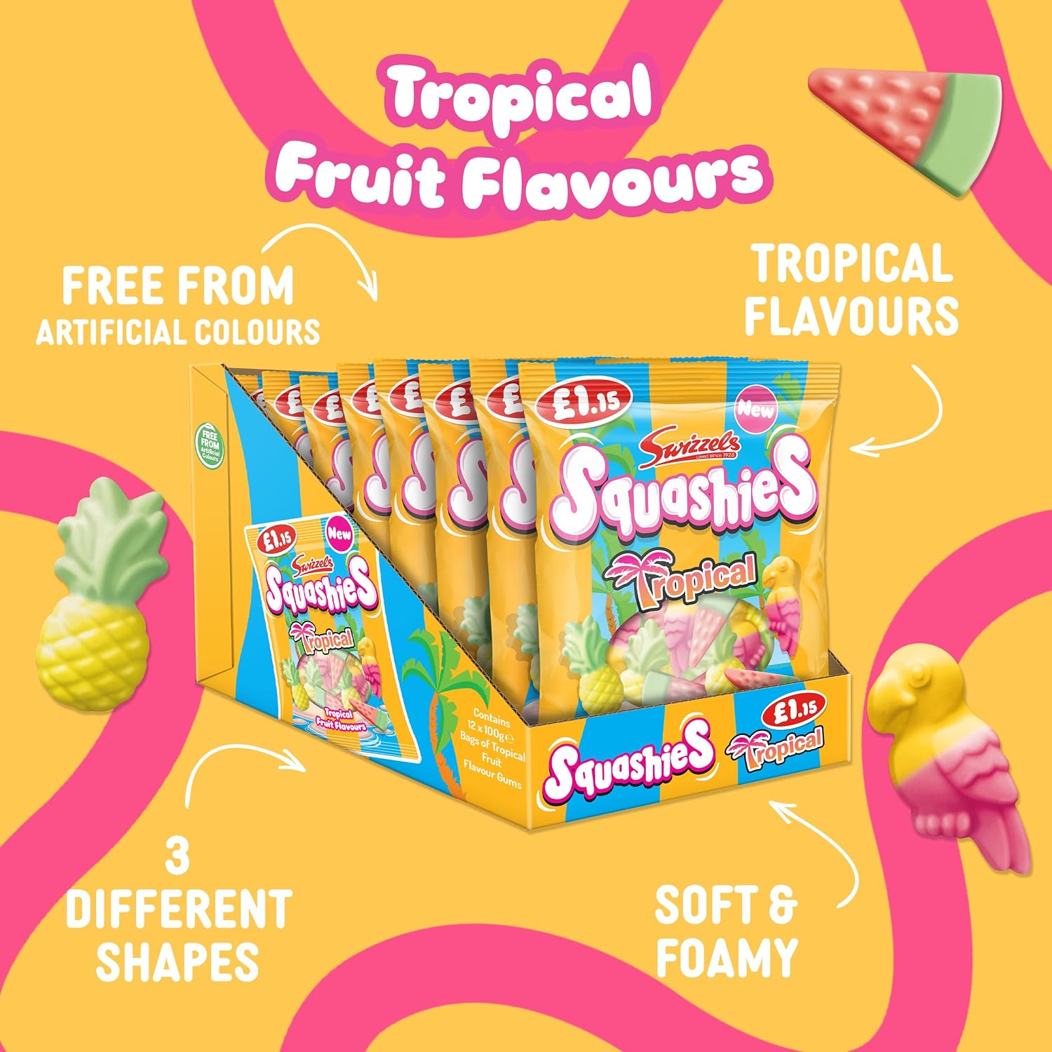 Swizzels Squashies Drumstick Tropical 100G (Pack of 12)