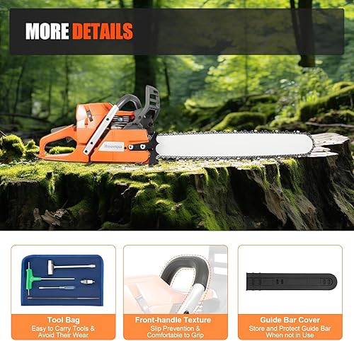 Miniatura 5 de Motosierra a gas, motor de 72 cc, motor X-Torq de 2 ciclos, motosierras de gasolina inalámbricas de mano de 24 pulgadas para cortar madera al aire