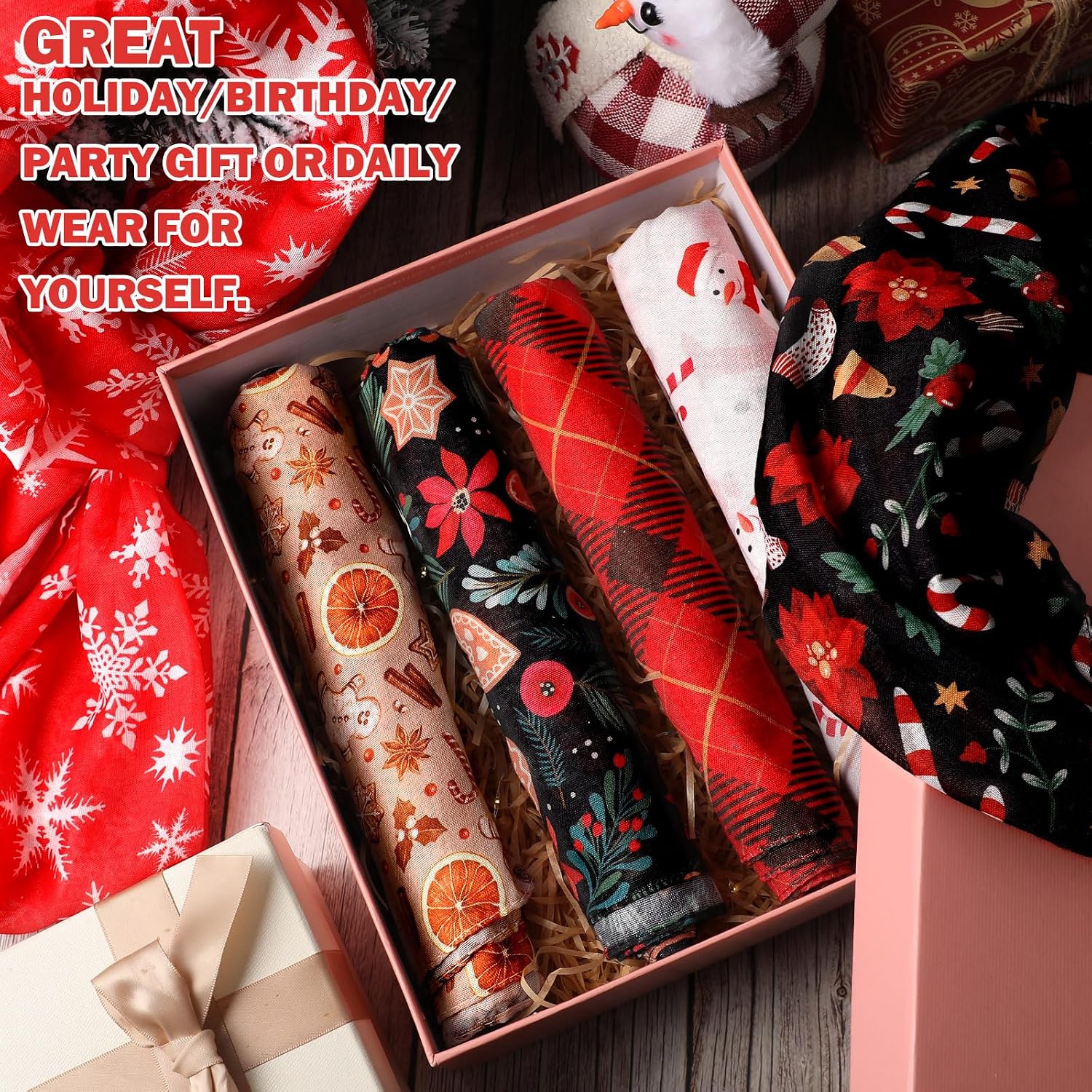 Liitrsh 6 Pcs Christmas Infinity Scarf Snowflake Plaid Sheer for Women