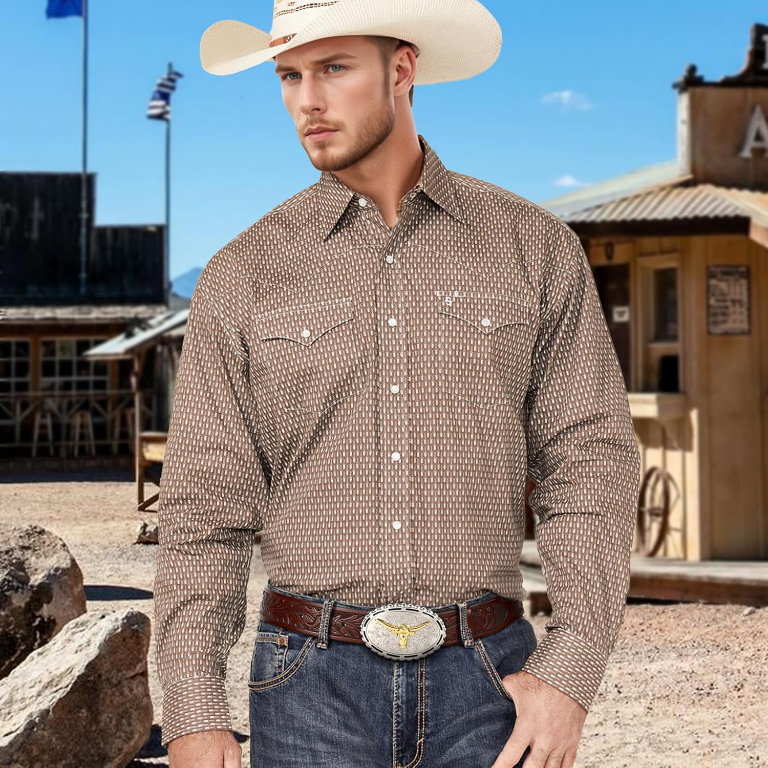 TRIWORKS Western Belt for Men without Buckle Cowboy Leather Belt Country Belt 1.5”Embossed Leather Belt Strap - Image 3