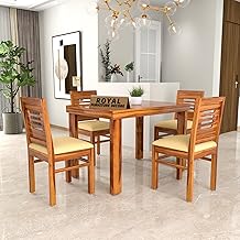 Royal Furniture Decor Solid Sheesham Wood 4 Seater Dining Table Set with Cushioned Chairs for Dining Room | Living Room | Home & Office | Hotels Restaurant & Cafe (4 Seater, Honey Finish D)