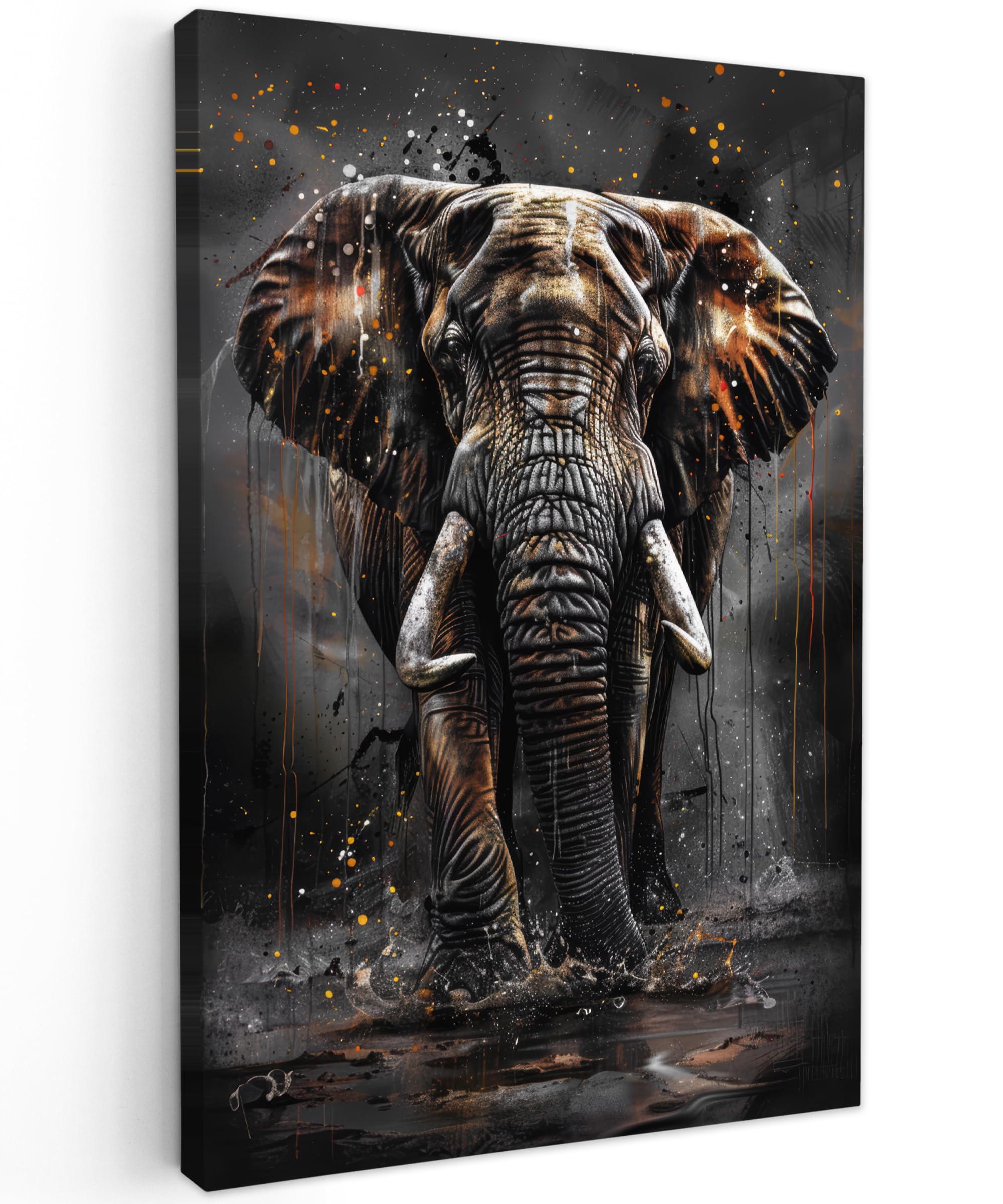 MuchoWow© Canvas Wall Art Work 31"x47" / 80x120 cm House Decoration for Living Room Home Decor Pictures Walls Elephant - Watercolor - Wild Animals - Luxury