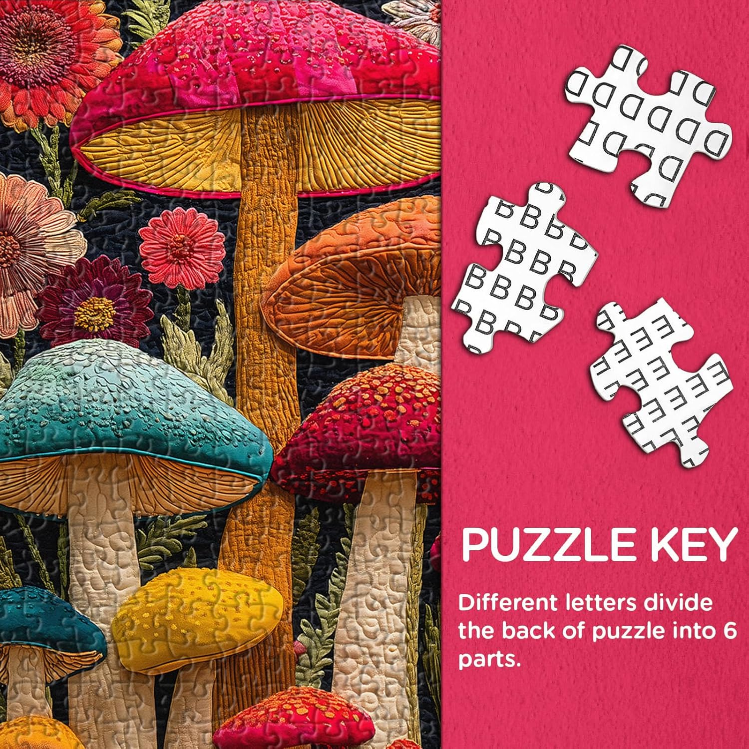 Mushroom Puzzles for Adults 1000 Pieces, Larkipuzz Colorful Plant Floral Jigsaw Puzzle Patchwork Art, Impossible Challenging Spring Garden Theme as Home Decor