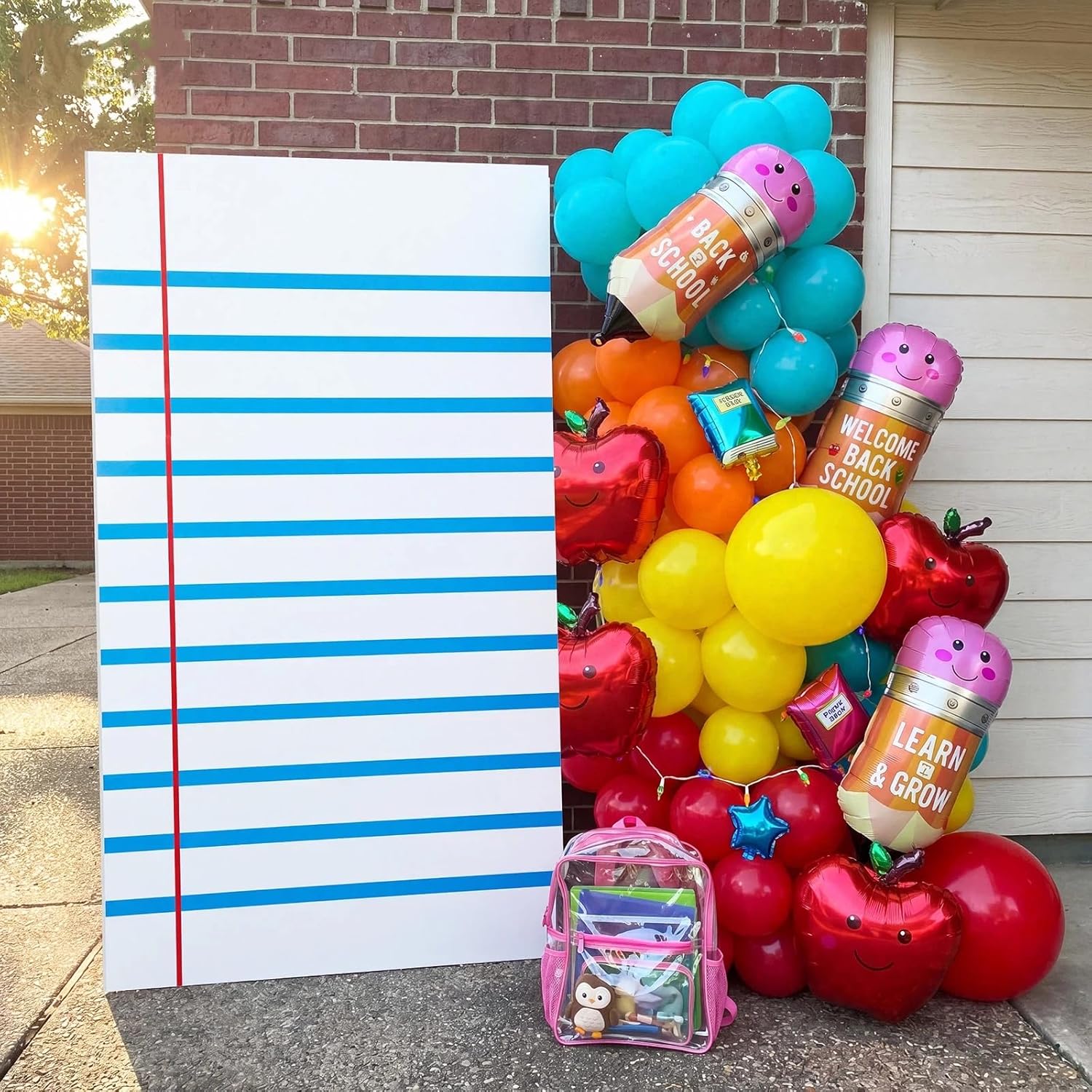 Threehoney 6ft Back to School Notebook Cardboard Cutouts Giant Composition Notebook Photo Prop Life Size Cutout Stand Decor for Welcome Back Jumbo Decor First Day of Schools Teacher Party Decorations