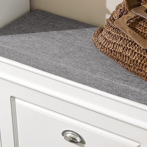 Miniatura 8 de Haotian White Hallway Shoe Bench, Narrow Shoe Rack Entryway, Small Shoe Cabinet with 1 Flip-Drawer and Seat Cushion, FSR82-K-W Blanco,Negro