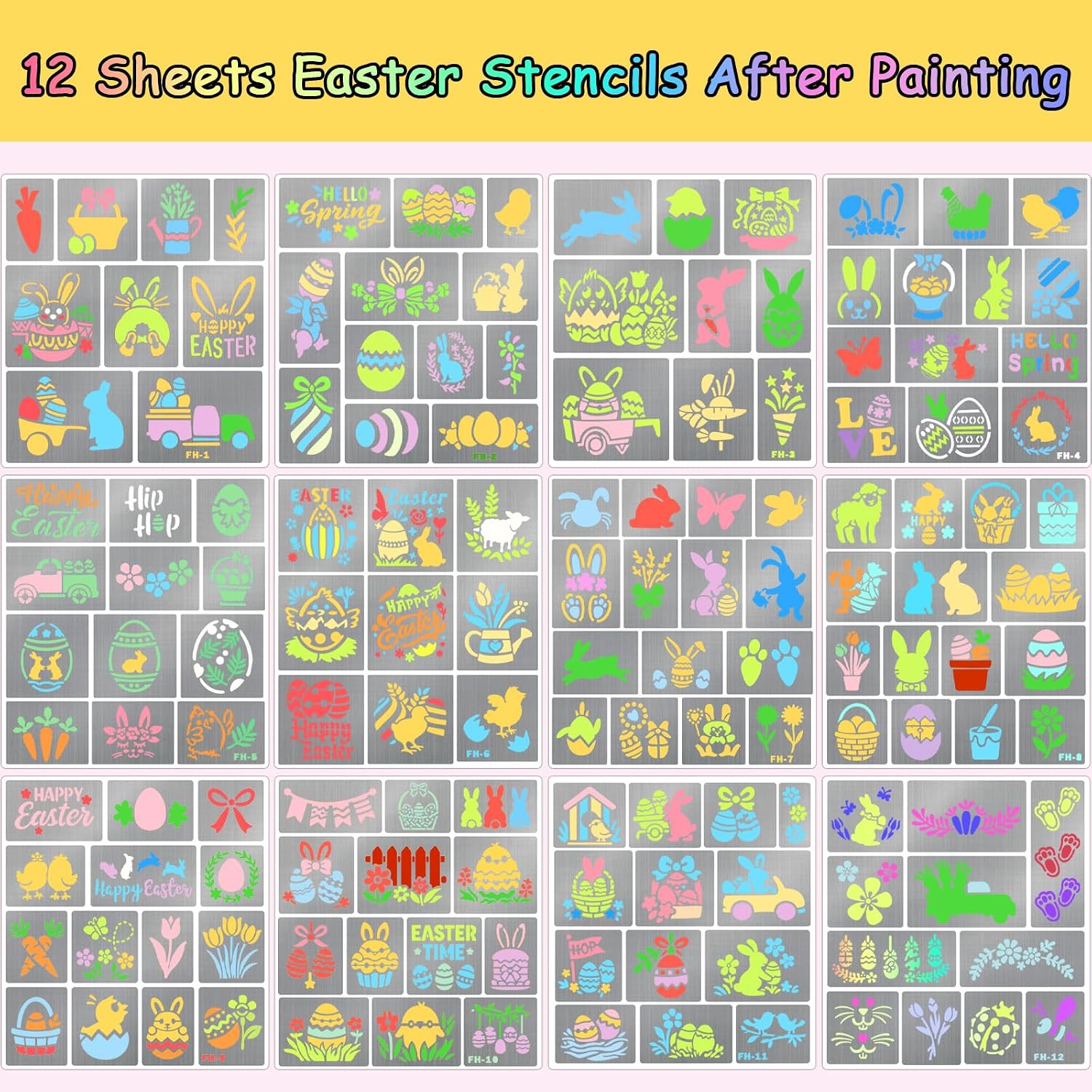 148 PCS Easter Face Paint Stencils for Kids, Easter Temporary Tattoo Stencils for Boys Girls, Bunny Egg Chick Baskets Stickers for Kids School Show Easter Party Supplies image 2