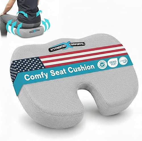 Xtreme Comforts Cojines para silla de escritorio para apoyo de espalda y alivio del coxis  Cojín de asiento de coxis de espuma viscoelástica con asa